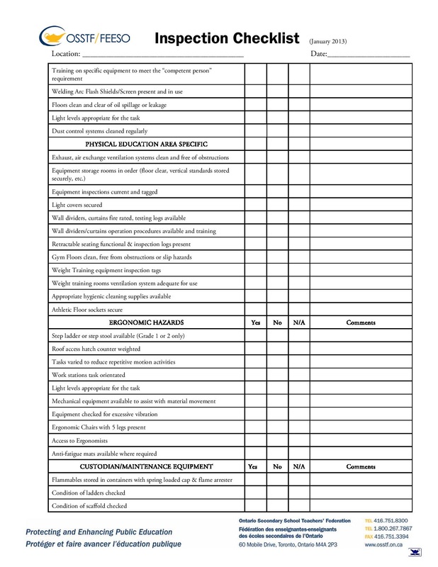 OSSTF Inspection Checklist